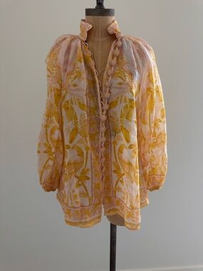 Zimmermann Pink and Mustard Floral Peasant Blouse